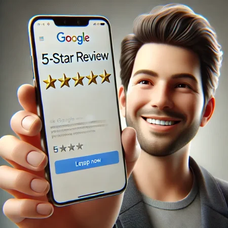 Ein zufriedener Kunde, der auf Google eine 5-Sterne-Bewertung abgibt