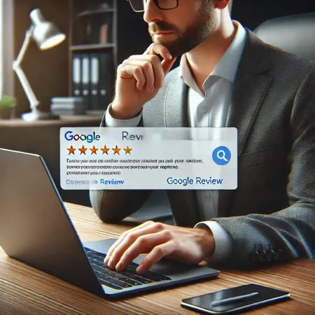 Unternehmensinhaber, der auf eine Bewertung antwortet