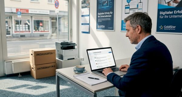Der Franchisepartner wirft im Büro einen Blick auf die aktuellen Kundenbewertungen.